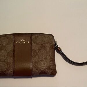 Coach Signature Brown Leather Wristlet
